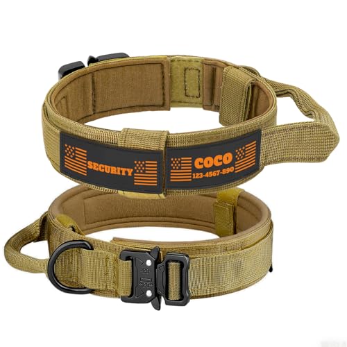 CHRYMPETIC Taktisches Hundehalsband mit Namen, verstellbar, anpassbar, mit Klettverschluss-Patches (Khaki) von CHRYMPETIC