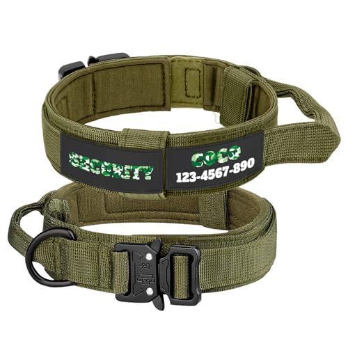 CHRYMPETIC Taktisches Hundehalsband mit Namen, verstellbar, anpassbar, mit Klettverschluss-Patches (grün) von CHRYMPETIC