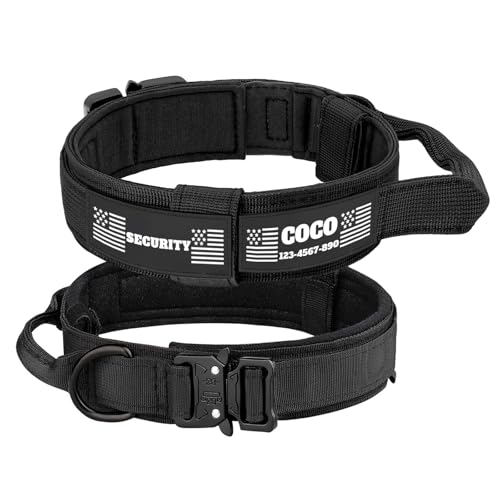 CHRYMPETIC Taktisches Hundehalsband mit Namen – Verstellbares, anpassbares Hundehalsband mit Klettverschluss-Patches (schwarz) von CHRYMPETIC