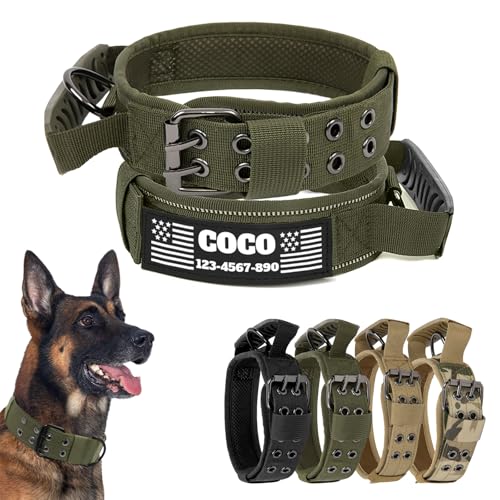 CHRYMPETIC Taktisches Hundehalsband mit anpassbarem Namen und Textaufnäher, Nylon-Halsband mit robuster Metallschnalle für mittelgroße und große Hunde, passende Leine erhältlich (grüner Griff, XL) CHRYMPETIC Taktisches Hundehalsband mit anpassbarem Namen und Textaufnäher, Nylon-Halsband mit robuster Metallschnalle für mittelgroße und große Hunde, passende Leine erhältlich (grüner Griff, XL) von CHRYMPETIC