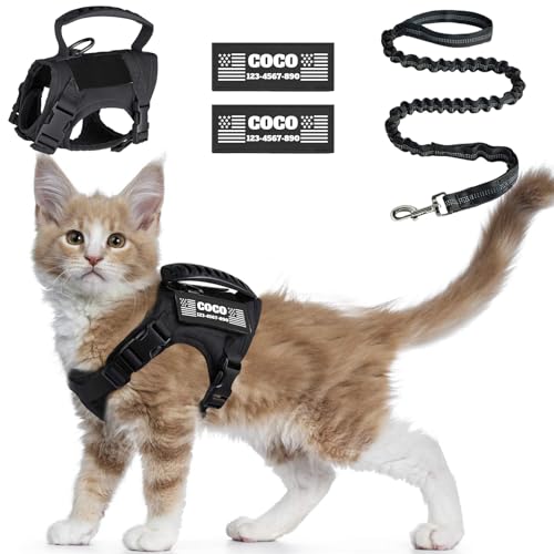 CHRYMPETIC Taktisches Katzengeschirr, ausbruchsicher, zum Spazierengehen, mit personalisierten Flicken, verstellbares Katzengeschirr, 3,6–9 kg, ausbruchsicher, weiche Weste für große Kätzchen mit von CHRYMPETIC