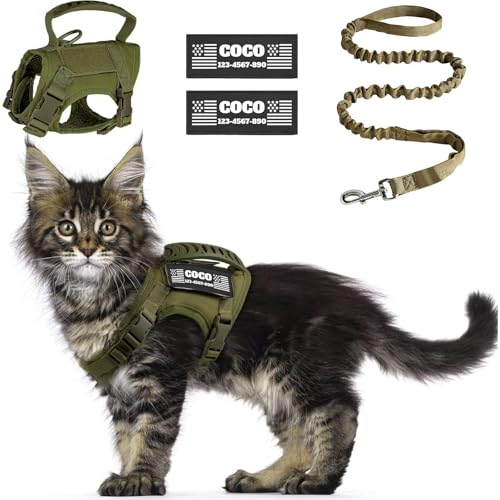CHRYMPETIC Taktisches Katzengeschirr, ausbruchsicher, zum Spazierengehen, mit personalisierten Flicken, verstellbares Katzengeschirr, 3,6–9 kg, ausbruchsicher, weiche Weste für große Kätzchen mit CHRYMPETIC Taktisches Katzengeschirr, ausbruchsicher, zum Spazierengehen, mit personalisierten Flicken, verstellbares Katzengeschirr, 3,6–9 kg, ausbruchsicher, weiche Weste für große Kätzchen mit von CHRYMPETIC