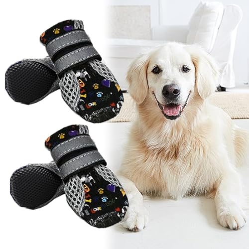 CHSG 4PCS Hundestiefel Pfotenschutz, Graffitifarbe Innenbreite 4cm, Atmungsaktiv Hundeschuhe Mit Rutschfester Sohle Und Reflektierendem Klettverschluss Für Kleine, Mittlere Und Große Hunde von CHSG
