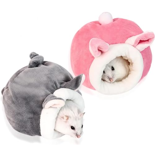 2 Stück Hamster Baumwollnest，Winter-Wärme-Baumwollnest，für Kaninchen, Chinchilla, Igel, Meerschweinchen.（Grau und Rosa） von CHUANGOU
