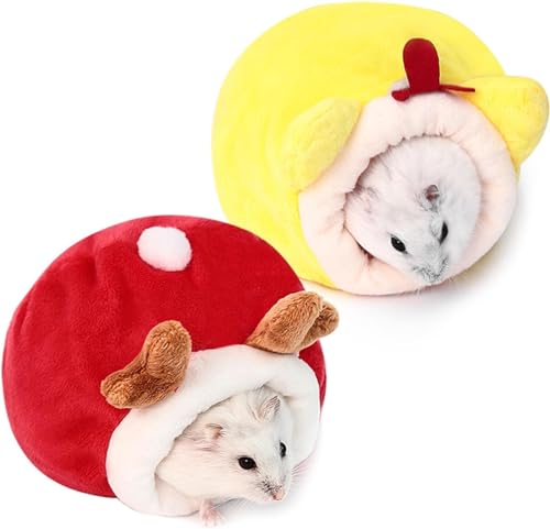 CHUANGOU 2 Stück Hamster Baumwollnest，Winter-Wärme-Baumwollnest，für Kaninchen, Chinchilla, Igel, Meerschweinchen.S（Gelb und Rot） von CHUANGOU