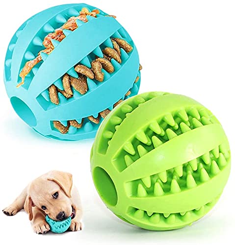 CHUANGOU Ball für Hunde, Gummi, Kauspielzeug für große und kleine Hunde, lustiger Ball (grün und blau), 2 Stück von CHUANGOU