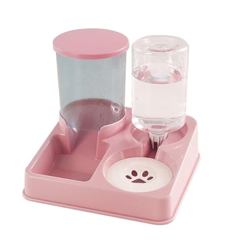 2-in-1 Automatischer Futterspender für Haustiere und Wasserspender – Futterbehälter mit großem Fassungsvermögen und Schwerkraft-Wassernapf für Hunde und Katzen (Rosa) von CHUANYGU