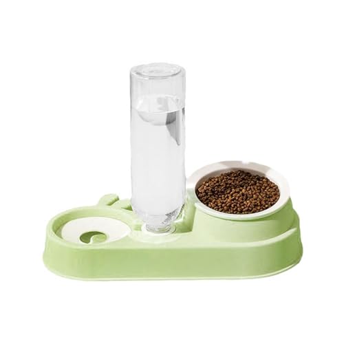 2-in-1-Haustierfutter- und Wasserspender-Set mit Doppelnäpfen, automatischer Wasserflaschen-Futterspender für Katzen und Hunde, abnehmbar und leicht zu reinigen (grüne Keramikschale) von CHUANYGU
