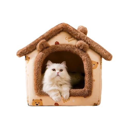 2-in-1 Haustierhaus Indoor - Umwandelbares Katzen- & Hundebett mit abnehmbarem Bezug, waschbarer & wasserdichter Boden, Braun (mehrere Größen)(M) von CHUANYGU