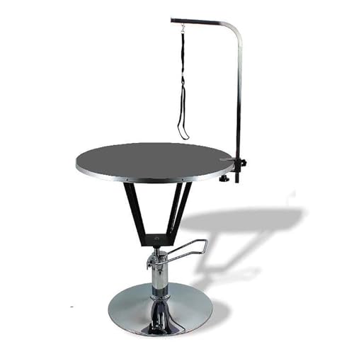 360° drehbarer hydraulischer Haustierpflegestisch mit verstellbarem Arm und Schlaufe, rutschfester Trimmtisch für Katzen und Hunde, Rosa (schwarz) von CHUANYGU