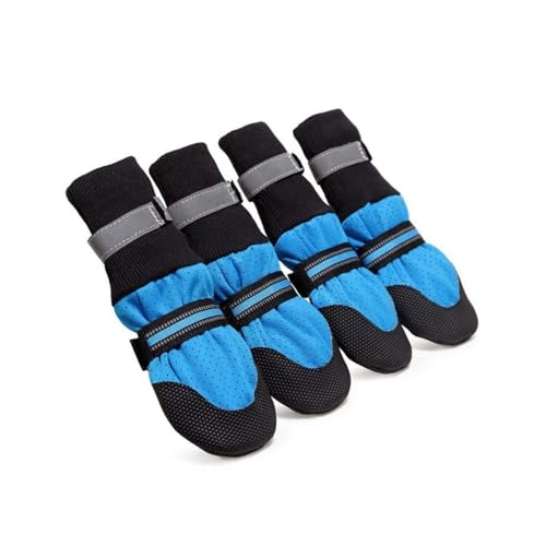 4 wasserdichte Hundestiefel mit Anti-Rutsch-Sohlen, Winter-Schneepfotenschutz für mittelgroße und große Hunde, Outdoor-Aktivitäten (Blau, S) von CHUANYGU