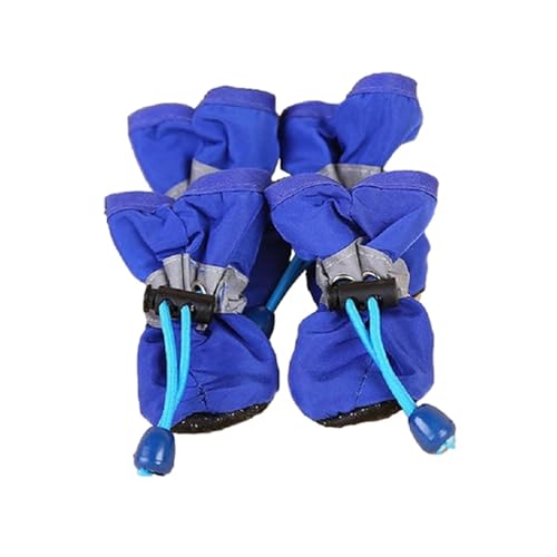 4 wasserdichte Hundestiefel mit verstellbarem Kordelzug – rutschfester Pfotenschutz für heiße und kalte Gehwege, waschbare Haustierschuhe (Blau, Nr. 6) von CHUANYGU