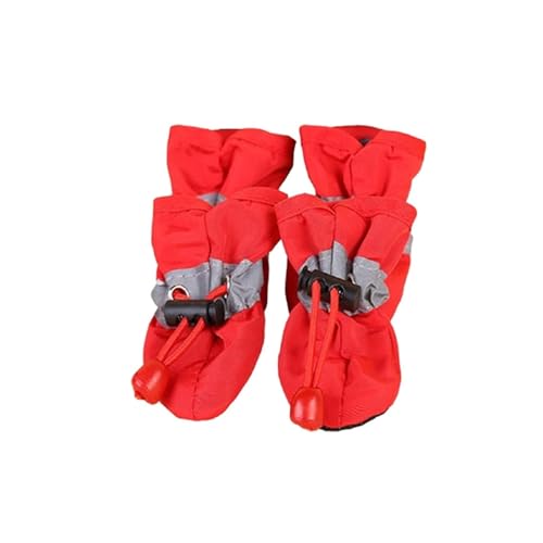 4 wasserdichte Hundestiefel mit verstellbarem Kordelzug – rutschfester Pfotenschutz für heiße und kalte Gehwege, waschbare Haustierschuhe (Rot, Nr. 7) von CHUANYGU