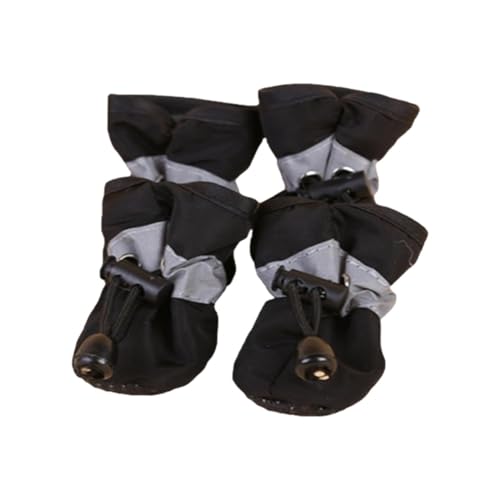 4 wasserdichte Hundestiefel mit verstellbarem Kordelzug – rutschfester Pfotenschutz für heiße und kalte Gehwege, waschbare Haustierschuhe (Schwarz, Nr. 4) von CHUANYGU
