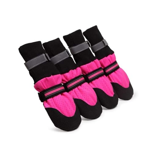 4 x wasserdichte Hundestiefel mit Anti-Rutsch-Sohlen, Winter-Schneepfotenschutz für mittelgroße und große Hunde, Outdoor-Aktivitäten (Rosa, XL) von CHUANYGU