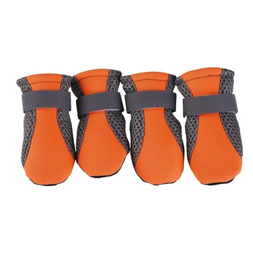 Atmungsaktive Hundeschuhe aus Netzstoff mit rutschfesten Sohlen – verstellbare Riemen, Haustierstiefel für kleine Hunde, Ganzjahres-Pfotenschutz (Orange, M) von CHUANYGU