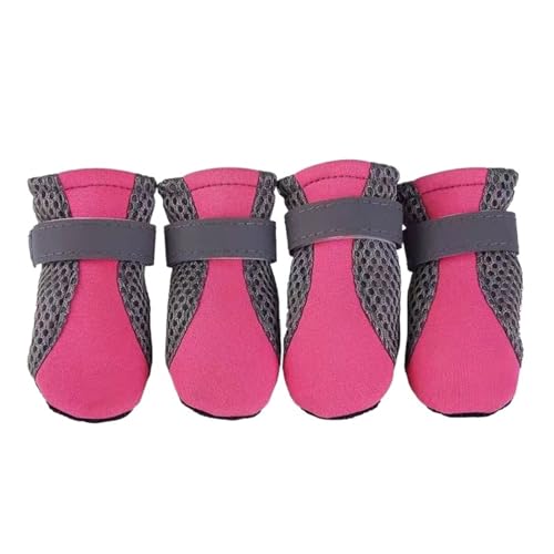 Atmungsaktive Hundeschuhe aus Netzstoff mit rutschfesten Sohlen – verstellbare Riemen, Haustierstiefel für kleine Hunde, Ganzjahres-Pfotenschutz (Rosa, L) von CHUANYGU