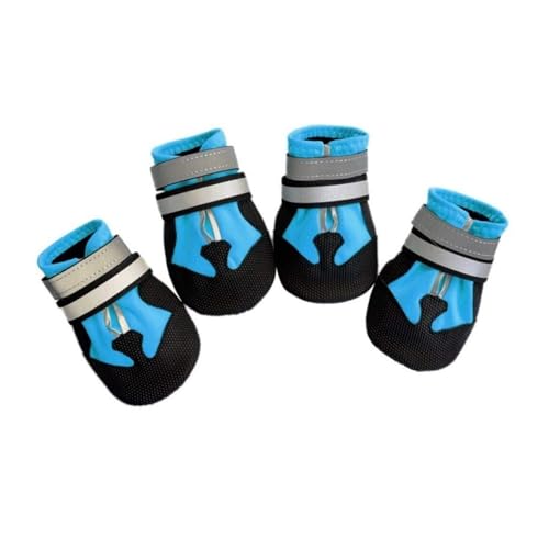 Atmungsaktive Netz-Hundeschuhe mit reflektierenden Riemen, rutschfeste Sohlen, verstellbare Pfotenschutz für den Innen- und Außenbereich (Blau, XXL) von CHUANYGU