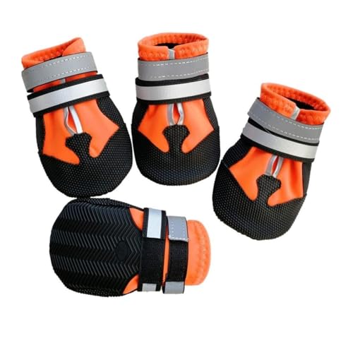 Atmungsaktive Netz-Hundeschuhe mit reflektierenden Riemen, rutschfeste Sohlen, verstellbare Pfotenschutz für den Innen- und Außenbereich (Orange, S) von CHUANYGU