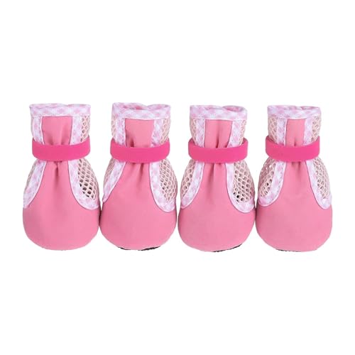 Atmungsaktive Netz-Hundestiefel für kleine und mittelgroße Hunde, rutschfester Pfotenschutz für heißen Bürgersteig, Innen- und Außenbereich (Rosa, XL) von CHUANYGU