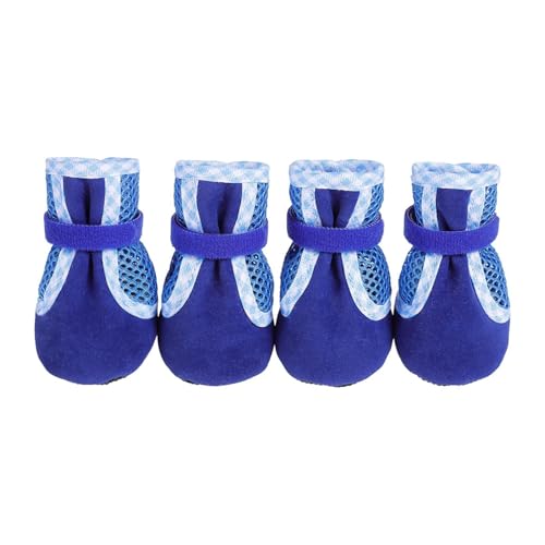 Atmungsaktive Netz-Hundestiefel für kleine und mittelgroße Hunde, rutschfester Pfotenschutz für heißen Gehweg, Innen- und Außenbereich (Blau, L) von CHUANYGU