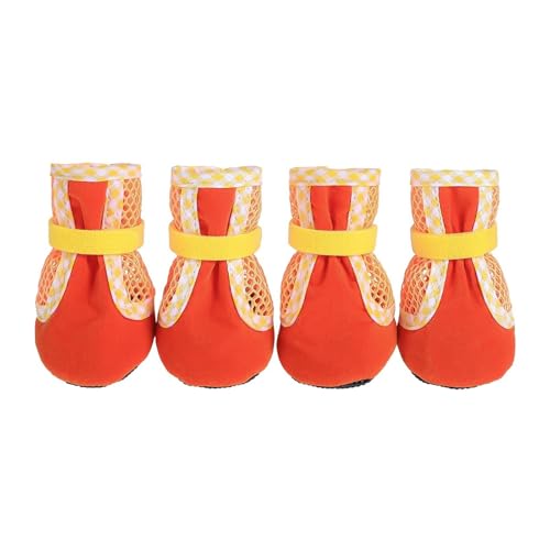 Atmungsaktive Netz-Hundestiefel für kleine und mittelgroße Hunde, rutschfester Pfotenschutz für heißen Gehweg, Innen- und Außenbereich (Orange, L) von CHUANYGU