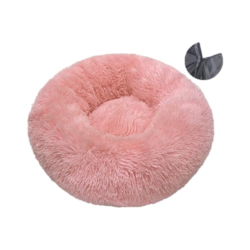 CHUANYGU Donut Haustierbett, waschbar, rund, für Hunde und Katzen, mit Kunstfell, rutschfeste Unterseite, 6 Größen für kleine bis große Haustiere (Beige, 40–90 cm) (Rosa, klein) von CHUANYGU