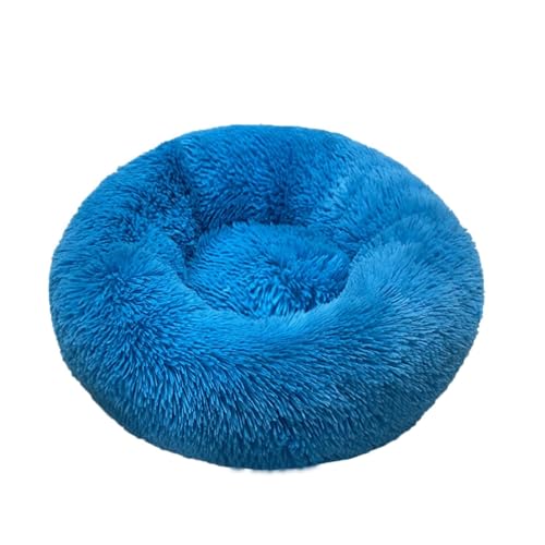 CHUANYGU Donut Haustierbett, waschbar, rund, mit Kunstfell, rutschfeste Unterseite, 6 Größen für kleine bis große Haustiere (Beige, 40–90 cm) (Blau, M) von CHUANYGU