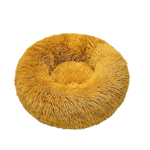 CHUANYGU Donut Haustierbett, waschbar, rund, mit Kunstfell, rutschfeste Unterseite, 6 Größen für kleine bis große Haustiere (Beige, 40–90 cm) (Gold, XXL) von CHUANYGU