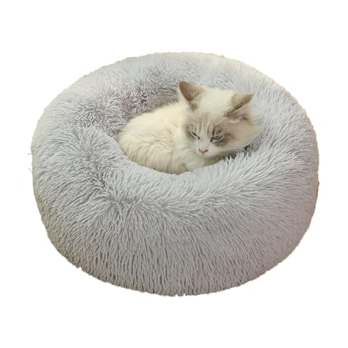CHUANYGU Donut Haustierbett, waschbar, rund, mit Kunstfell, rutschfeste Unterseite, 6 Größen für kleine bis große Haustiere (Beige, 40–90 cm) (Grau, L) von CHUANYGU