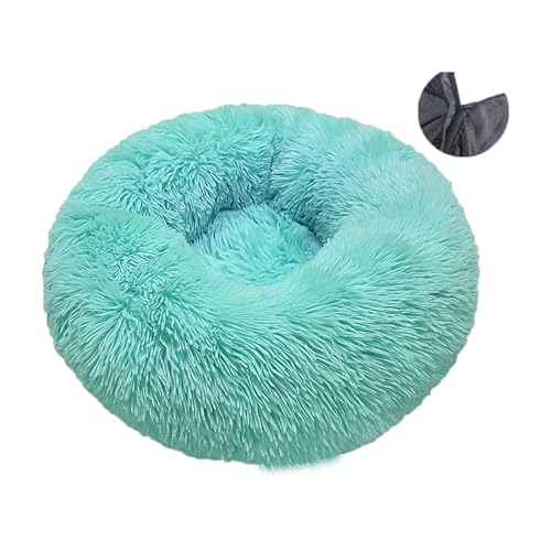 CHUANYGU Donut Haustierbett, waschbar, rund, mit Kunstfell, rutschfeste Unterseite, 6 Größen für kleine bis große Haustiere (Beige, 40–90 cm) (Grün, L) von CHUANYGU
