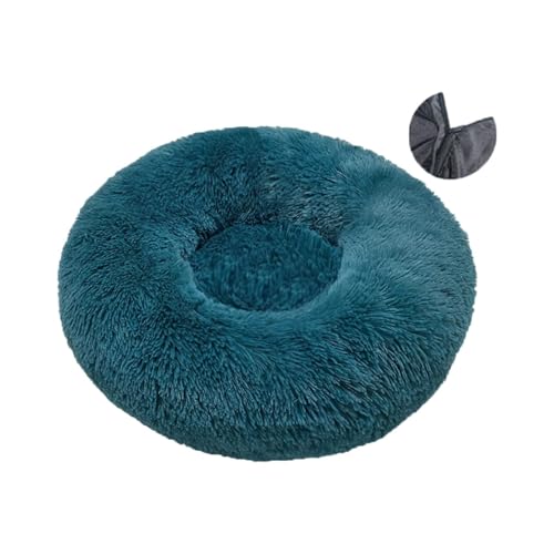 CHUANYGU Donut Haustierbett, waschbar, rund, mit Kunstfell, rutschfeste Unterseite, 6 Größen für kleine bis große Haustiere (Beige, 40–90 cm) (Grünblau, M) von CHUANYGU