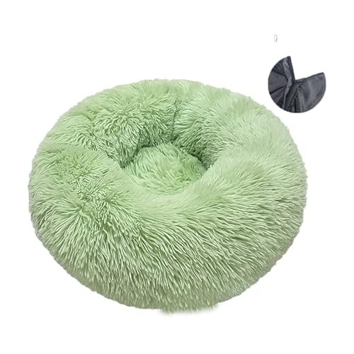 CHUANYGU Donut Haustierbett, waschbar, rund, mit Kunstfell, rutschfeste Unterseite, 6 Größen für kleine bis große Haustiere (Beige, 40–90 cm) (Hellgrün, L) von CHUANYGU
