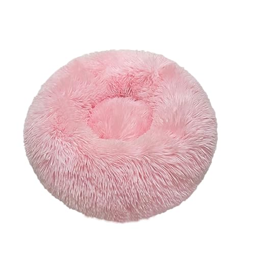 CHUANYGU Donut Haustierbett, waschbar, rund, mit Kunstfell, rutschfeste Unterseite, 6 Größen für kleine bis große Haustiere (Beige, 40–90 cm) (Hellrosa, Groß) von CHUANYGU