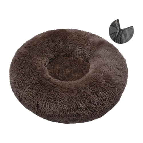 CHUANYGU Donut-Haustierbett, waschbares, rundes Hunde- und Katzenbett mit Kunstfell, rutschfeste Unterseite, 6 Größen für kleine bis große Haustiere (Beige, 40–90 cm) (Kaffee, XL) von CHUANYGU