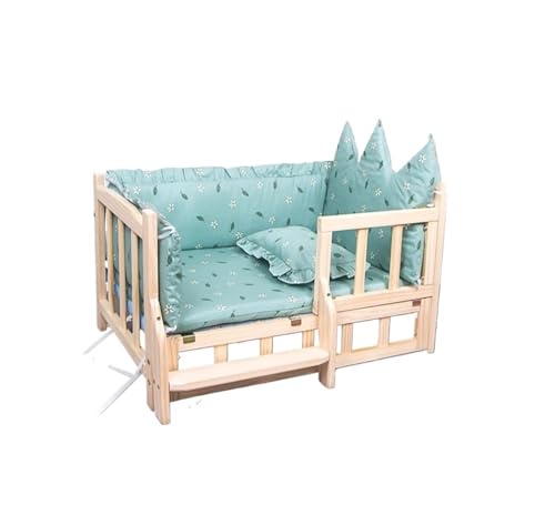 CHUANYGU Erhöhtes Hundebett mit Holzrahmen und weicher Matratze, erhöhtes Haustierbett für kleine Hunde, für den Innen- und Außenbereich, tragbares, waschbares Design (Cyan, M) von CHUANYGU