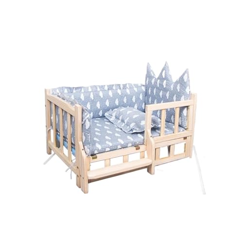 CHUANYGU Erhöhtes Hundebett mit Holzrahmen und weicher Matratze, erhöhtes Haustierbett für kleine Hunde, für den Innen- und Außenbereich, tragbares, waschbares Design (Französisches Grau, L) von CHUANYGU