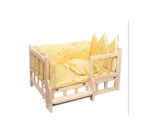 CHUANYGU Erhöhtes Hundebett mit Holzrahmen und weicher Matratze, erhöhtes Haustierbett für kleine Hunde, für den Innen- und Außenbereich, tragbares, waschbares Design (Gelb, XL) von CHUANYGU