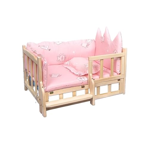 CHUANYGU Erhöhtes Hundebett mit Holzrahmen und weicher Matratze, erhöhtes Haustierbett für kleine Hunde, für den Innen- und Außenbereich, tragbares, waschbares Design (Rosa, M) von CHUANYGU