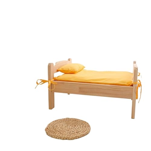 CHUANYGU Erhöhtes Hundebett mit Rahmen aus massivem Kiefernholz, erhöhtes Haustierbett mit abnehmbarer Matratze, anwendbar für kleine Hunde und Katzen (3 mit Bettwäsche, Größe M: 81 x 55 x 30 cm) von CHUANYGU