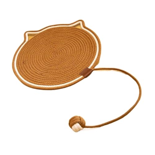 CHUANYGU Handgewebtes Rattan-Katzenbett mit Kühlmatte, atmungsaktives, rundes Haustierbett für Katzen, kratzfestes Design mit Baumwollseil, waschbarer Bezug (Braun, 50 cm) von CHUANYGU
