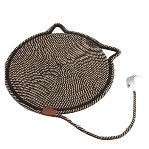 CHUANYGU Handgewebtes Rattan-Katzenbett mit Kühlmatte, atmungsaktives, rundes Haustierbett für Katzen, kratzfestes Design mit Baumwollseil, waschbarer Bezug (Schwarz, 50 cm) von CHUANYGU
