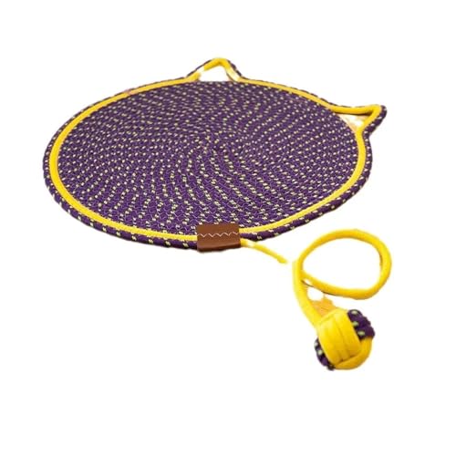 CHUANYGU Handgewebtes Rattan-Katzenbett mit Kühlmatte, atmungsaktives, rundes Haustierbett für Katzen, kratzfestes Design mit Baumwollseil, waschbarer Bezug (lila, 50 cm) von CHUANYGU