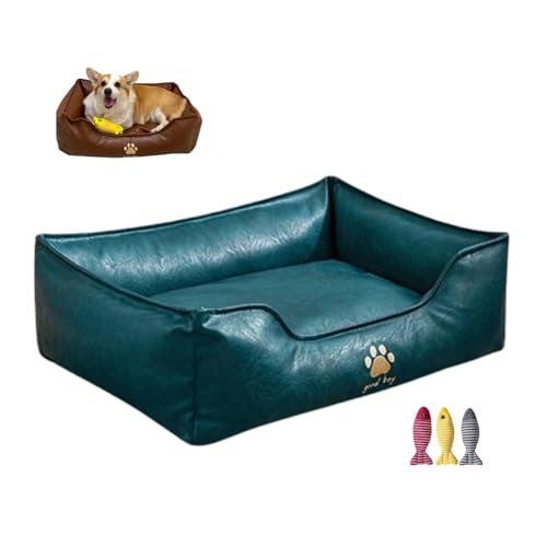 CHUANYGU Haustiersofa aus Kunstleder für kleine Hunde und Katzen, abnehmbares Kissen mit rutschfester Unterseite, stützendes Bett im Möbelstil (Blau, L) von CHUANYGU