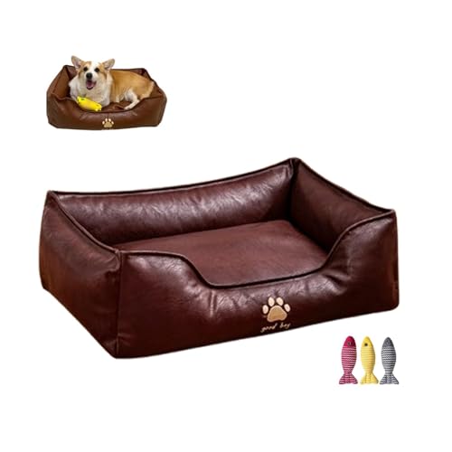 CHUANYGU Haustiersofa aus Kunstleder für kleine Hunde und Katzen, abnehmbares Kissen mit rutschfester Unterseite, stützendes Bett im Möbelstil (Braun, S) von CHUANYGU