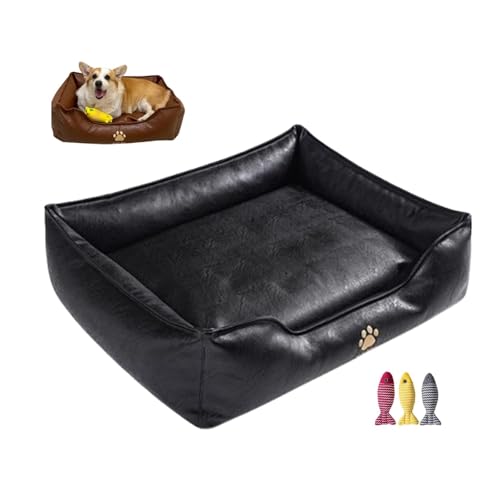 CHUANYGU Haustiersofa aus Kunstleder für kleine Hunde und Katzen, abnehmbares Kissen mit rutschfester Unterseite, stützendes Bett im Möbelstil (Schwarz, L) von CHUANYGU