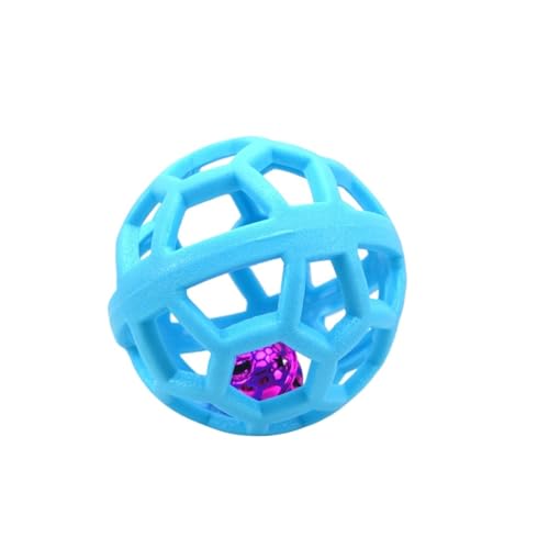CHUANYGU Hohl TPR Haustier Ball Spielzeug mit Glocke für Hunde und Katzen - Interaktives Kauspielzeug Apportierspiel für Welpen Kätzchen (Blau, 9 cm) von CHUANYGU