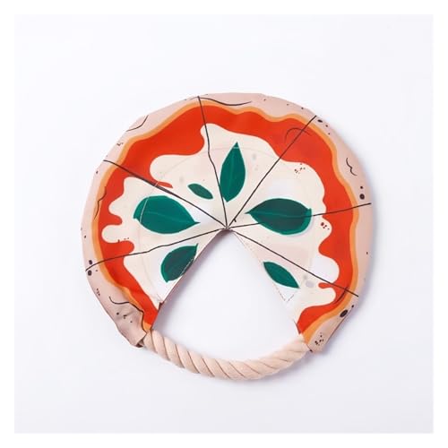 CHUANYGU Hundefliegerscheibe in Pizza-Form, 18/21 cm, weicher Stoffflieger mit Baumwollseil zum Tauziehen, leichtes interaktives Spielzeug für kleine, große Hunde (18 cm) von CHUANYGU