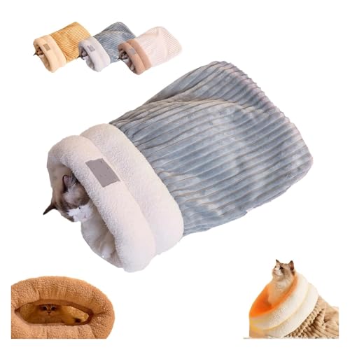 CHUANYGU Katzen-Winterschlafsack, weiches Plüsch, warmes Katzenbett für Hauskatzen, 360° wickeln, gemütlicher Haustier-Kuschelsack für kleine Hunde und Katzen (B,M) von CHUANYGU