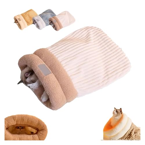 CHUANYGU Katzen-Winterschlafsack, weiches Plüsch, warmes Katzenbett für Hauskatzen, 360° wickeln, gemütlicher Haustier-Kuschelsack für kleine Hunde und Katzen (C,M) von CHUANYGU